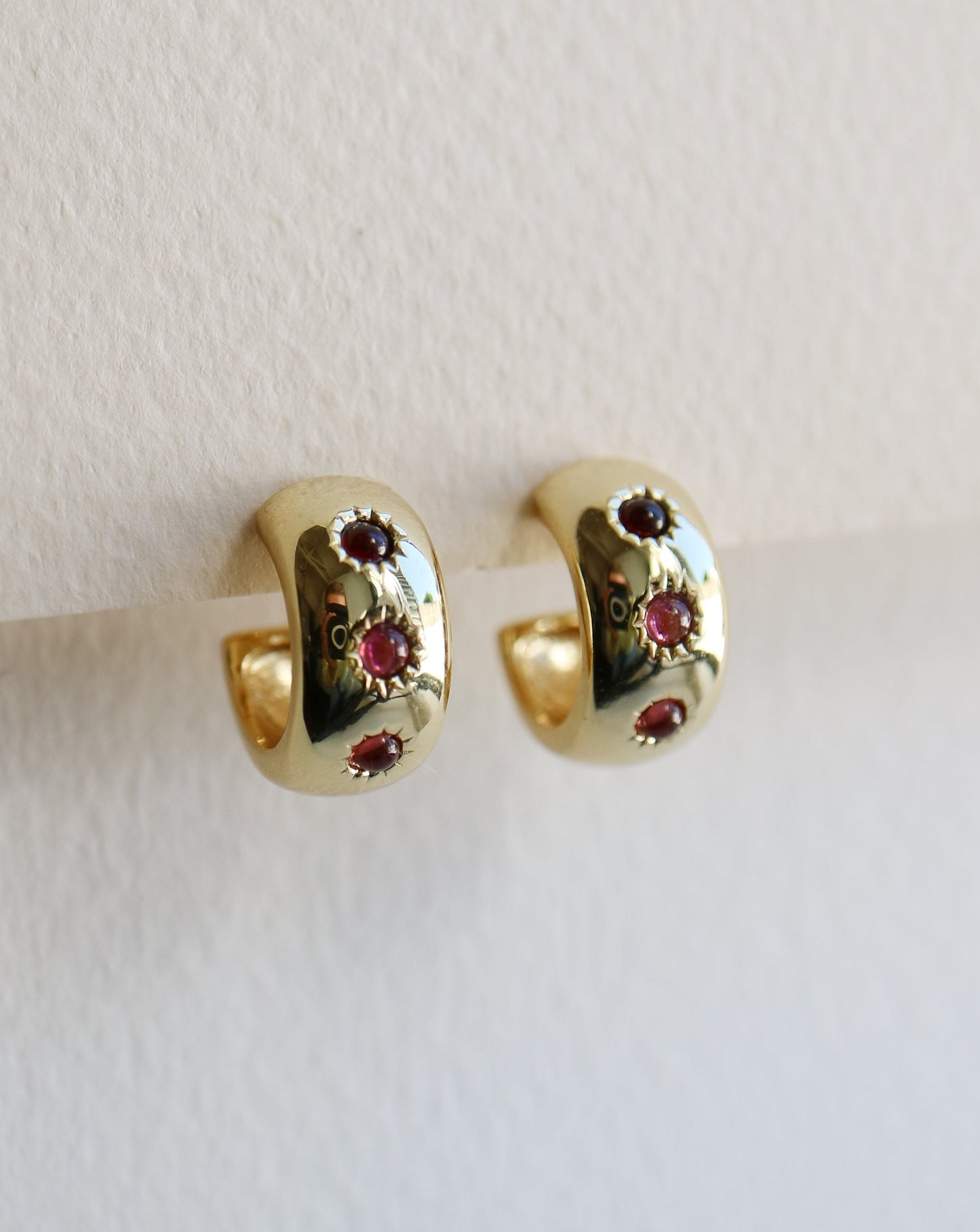 Garnet Huggies Earrings Hoops