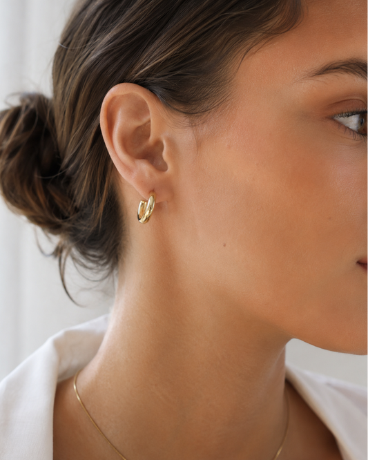 Gold Hoop Earrings on ear