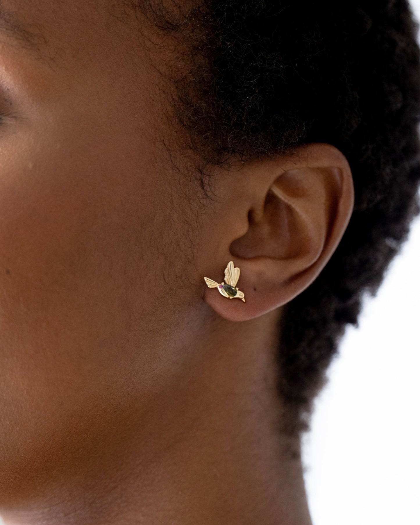 Gold Hummingbird Earrings Studs