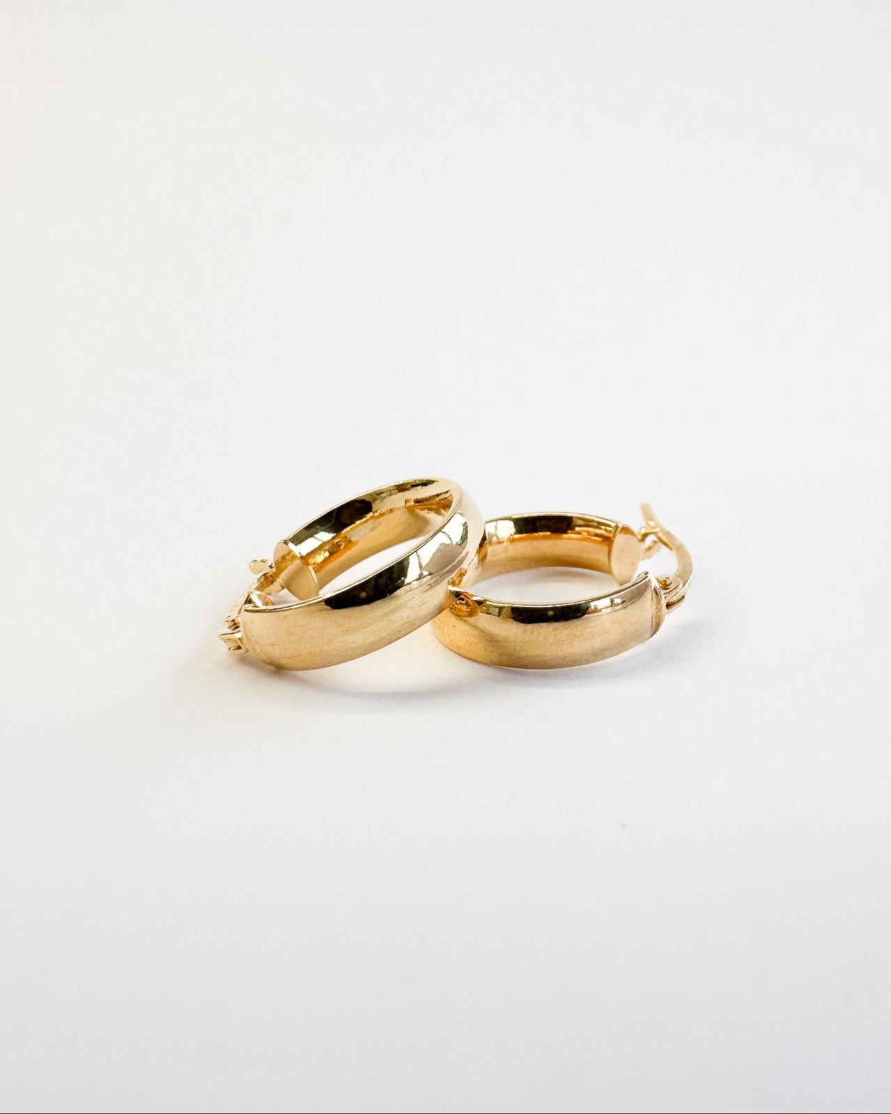 9ct real gold flat hoop d-shaped earrings