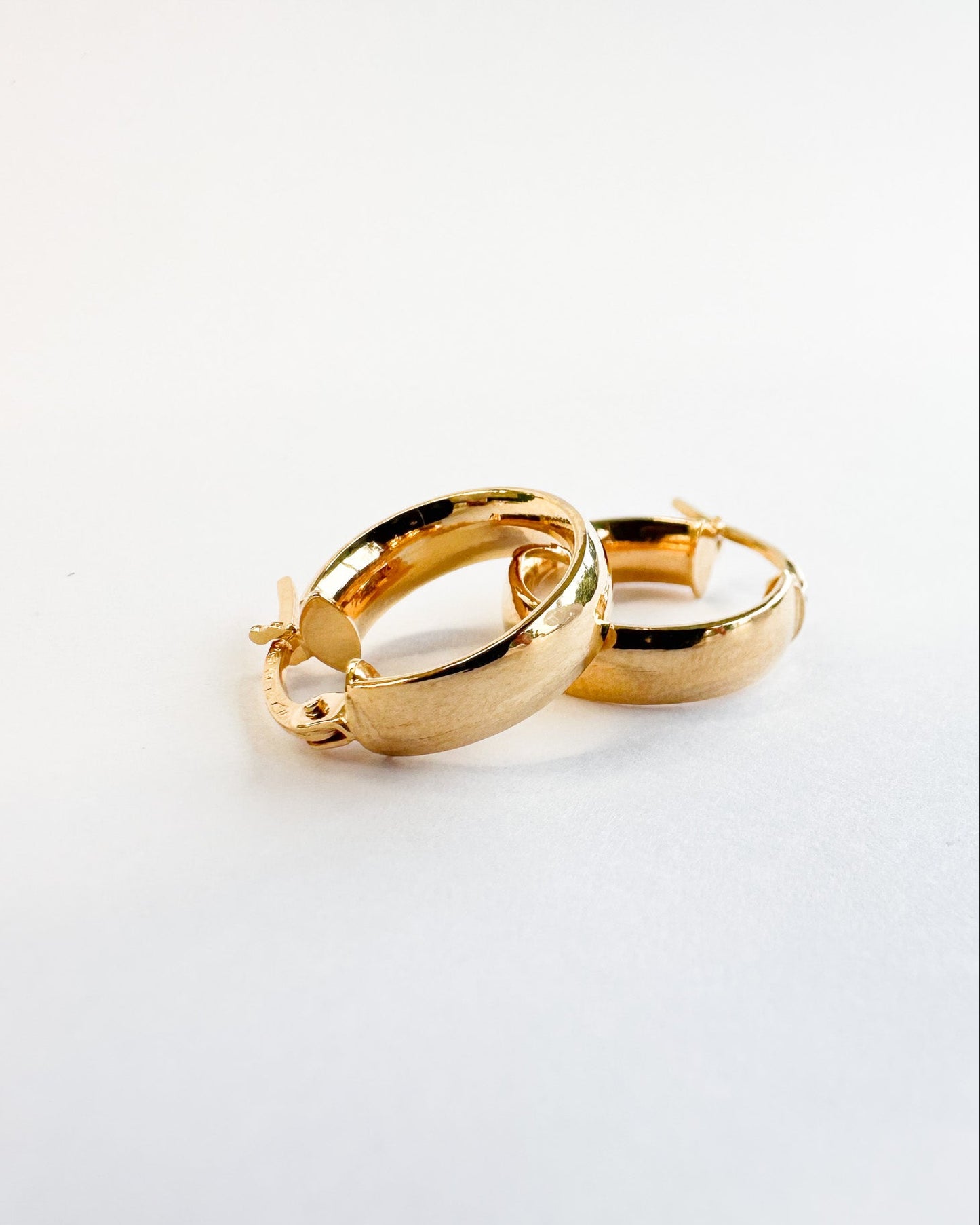 9ct real gold flat hoop d-shaped earrings