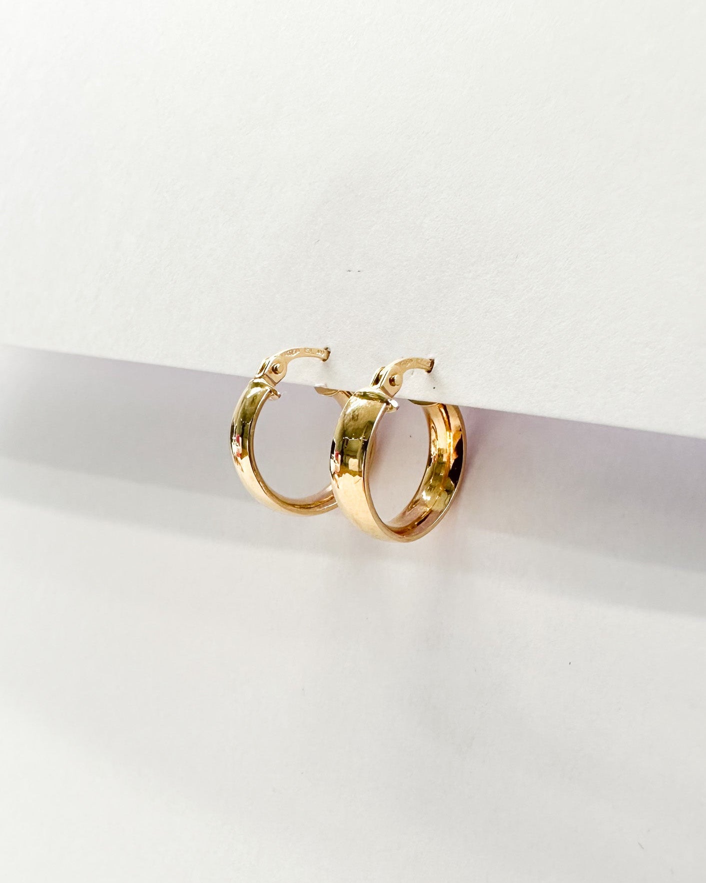 9ct real gold flat hoop d-shaped earrings
