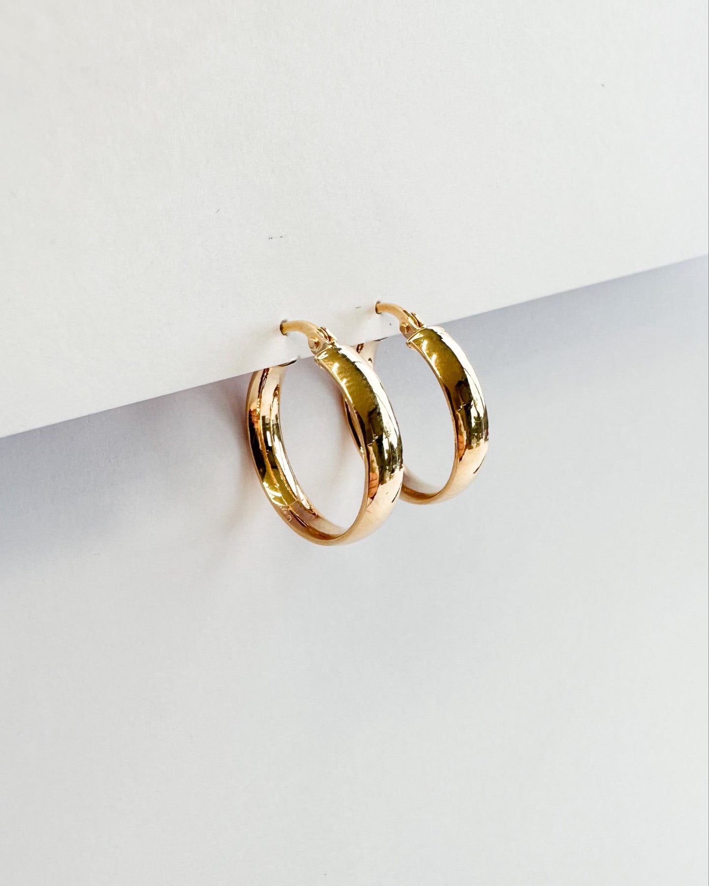 9ct real gold flat hoop d-shaped earrings