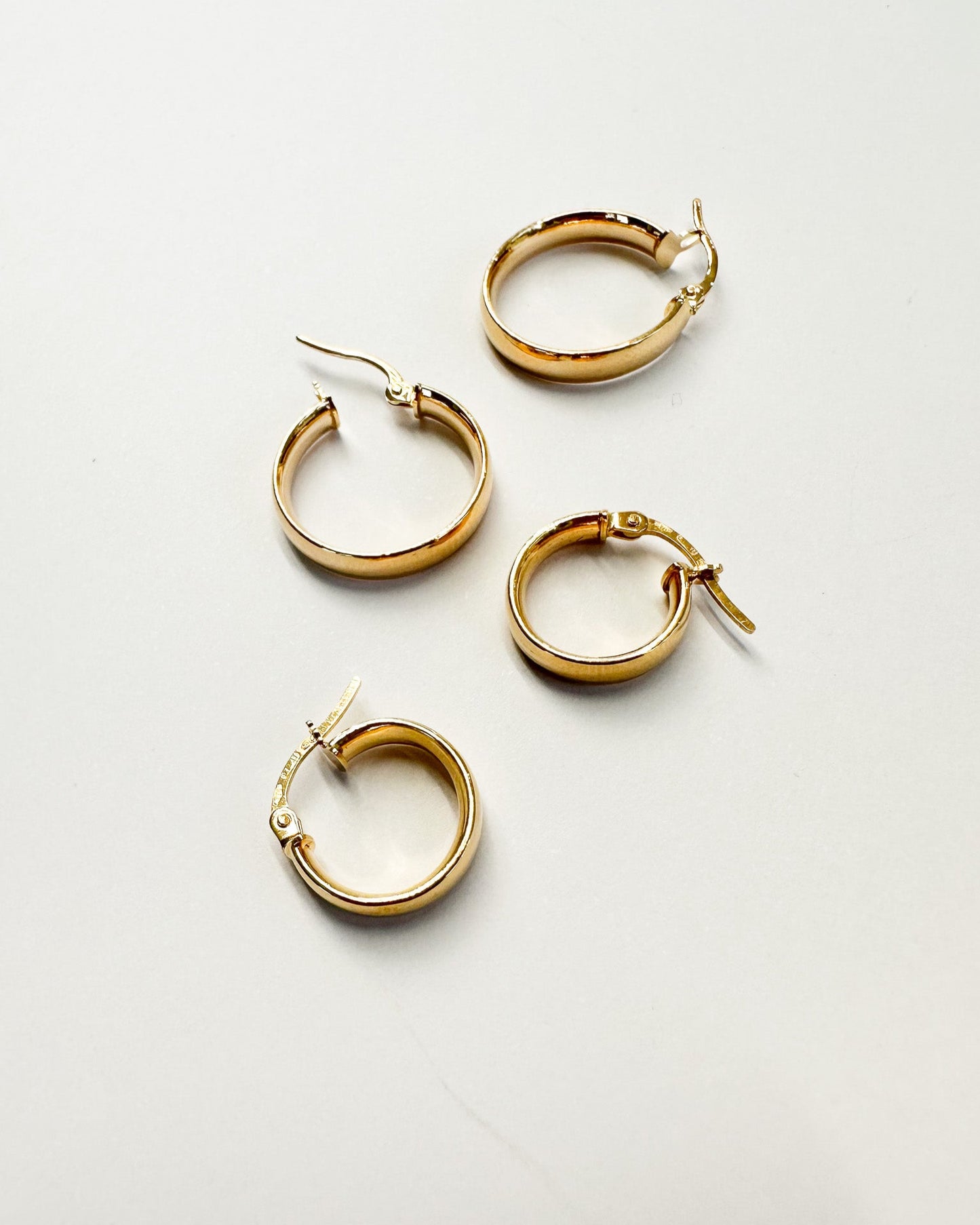 9ct real gold flat hoop d-shaped earrings