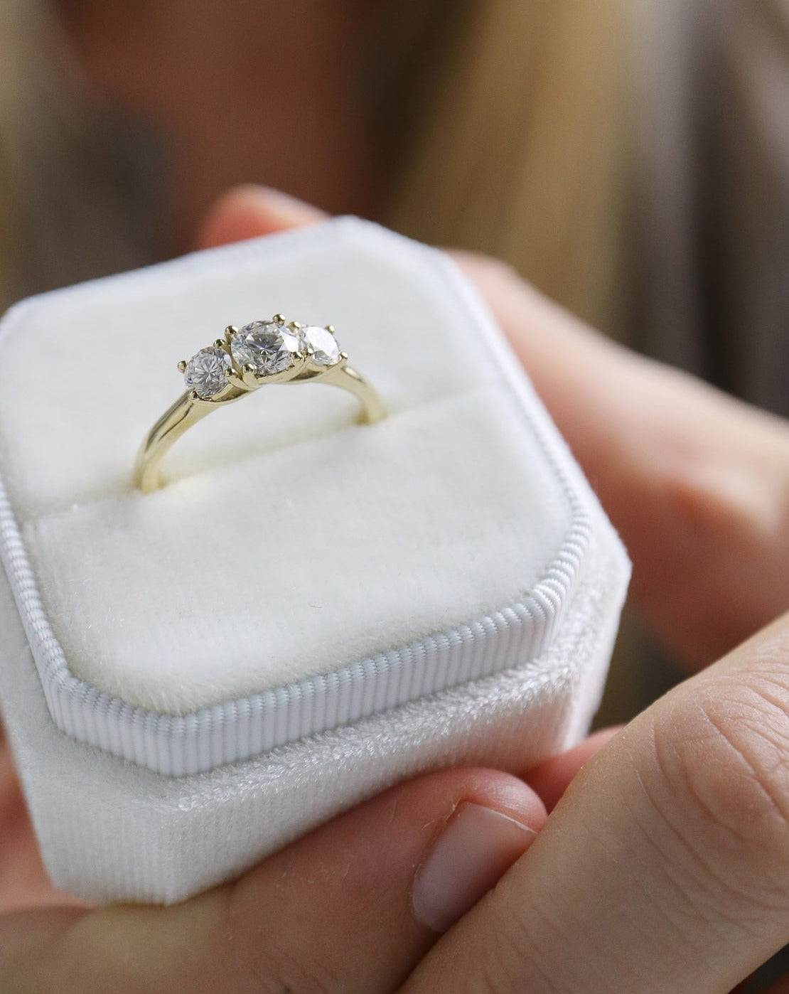 9kt gold lab grown diamond trilogy engagement ring from Collective & Co Jewellery South Africa