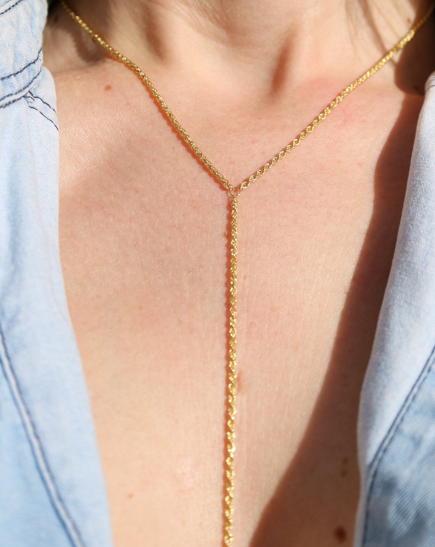 Gold Rope Lariat Necklace