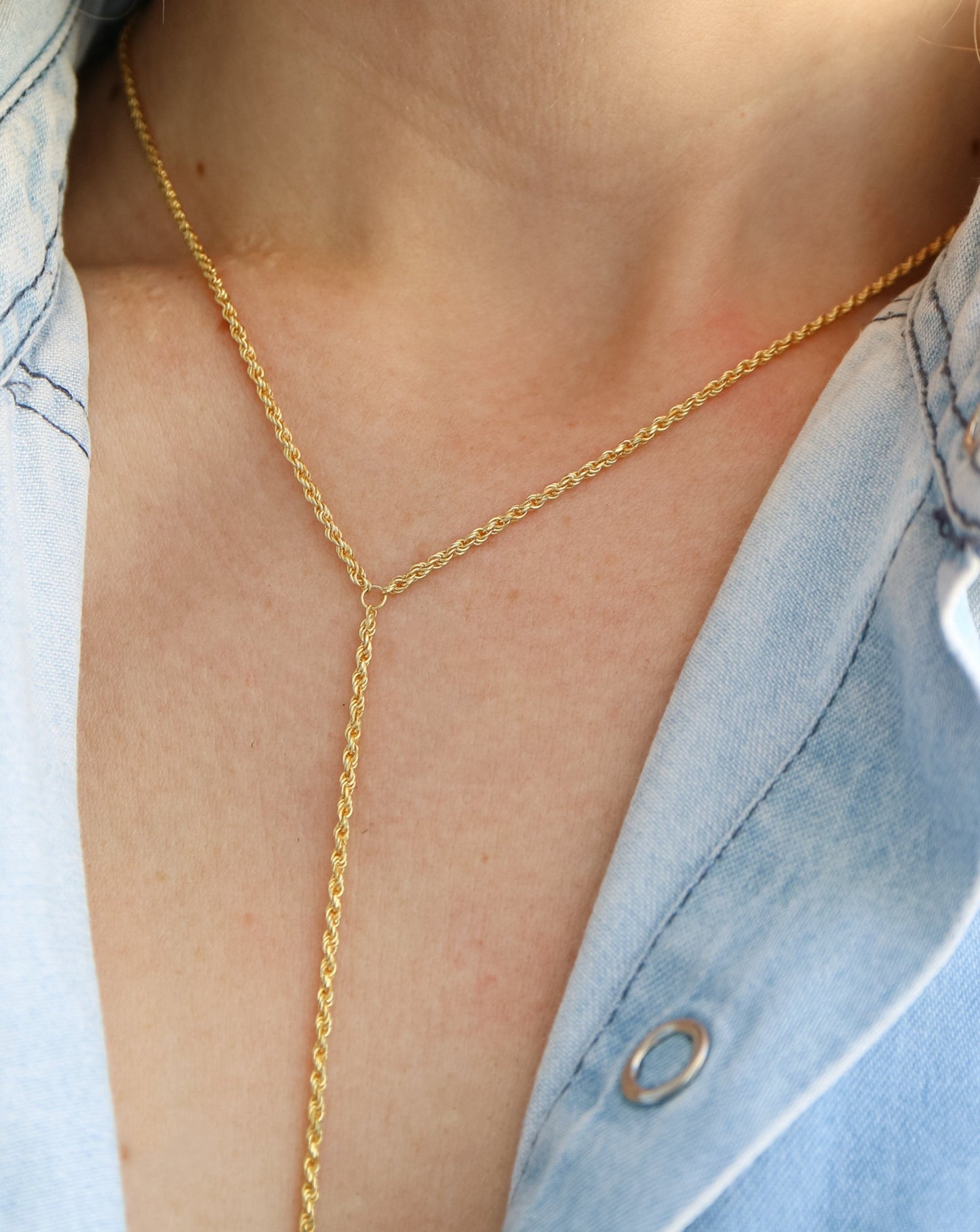 Gold Rope Lariat Necklace