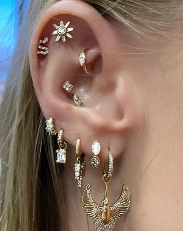14kt Diamond Tassel Huggie Earring