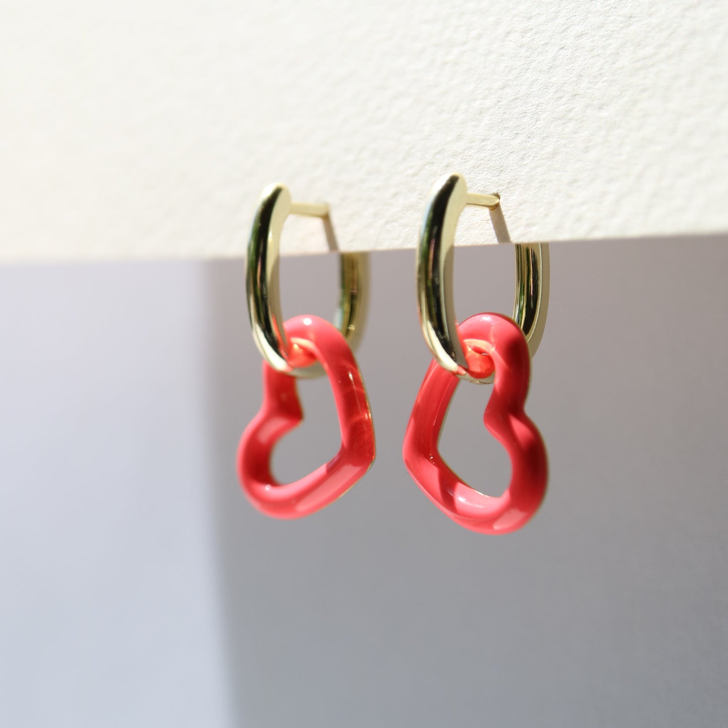 Pink heart hoop earrings
