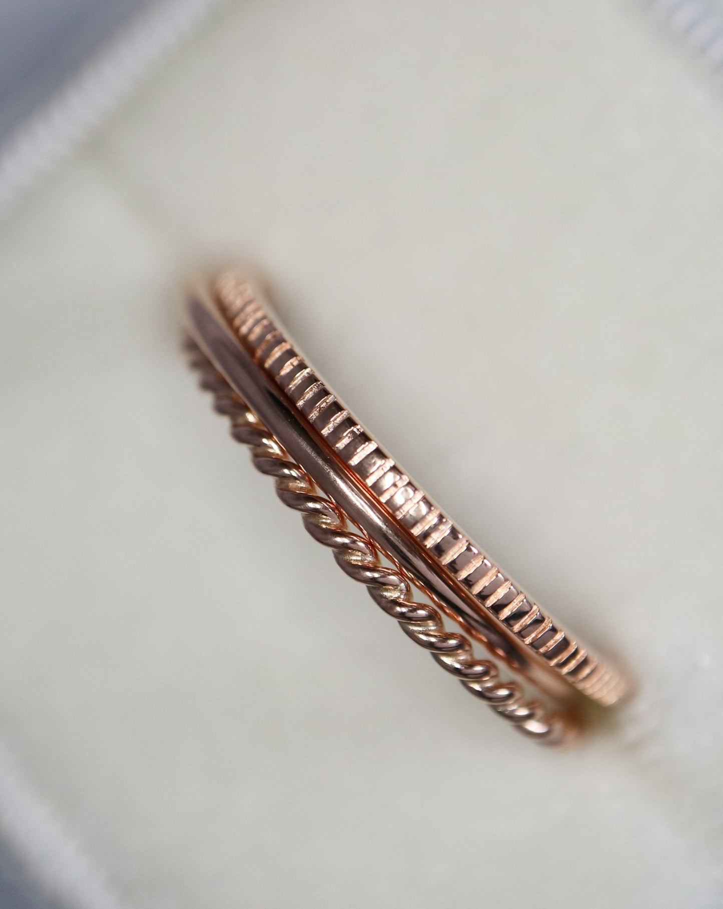 Three stacking rings in 9ct rose gold