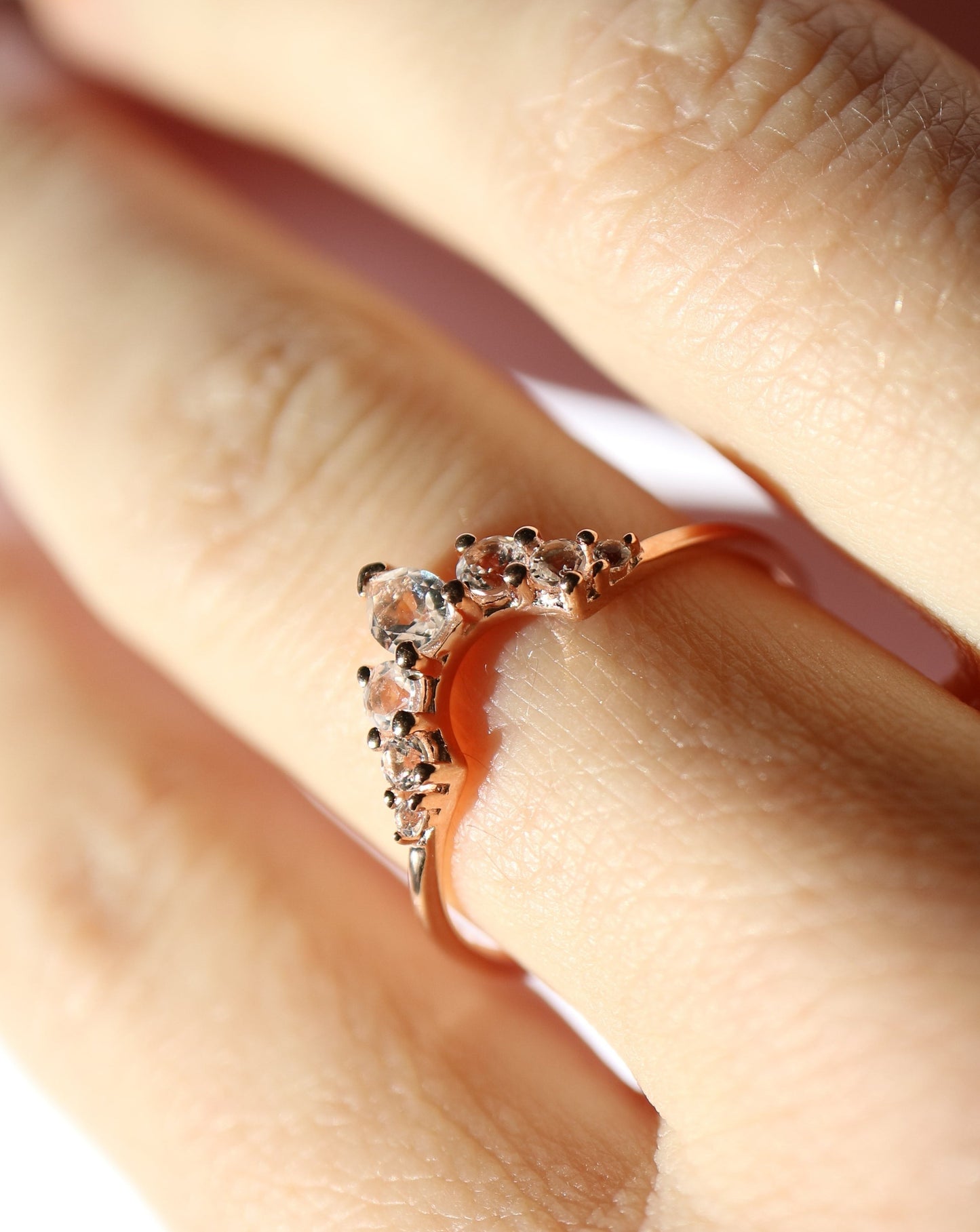 Rose Gold White Topaz Angels Arc Stacking Ring from La Kaiser Jewelry