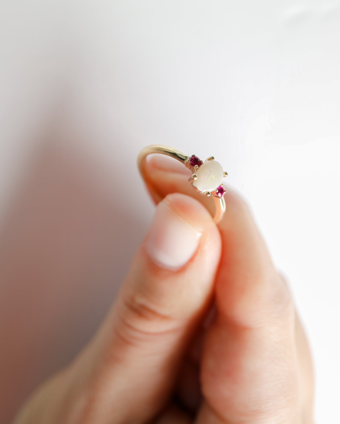 Opal and Ruby ring in 9ct gold