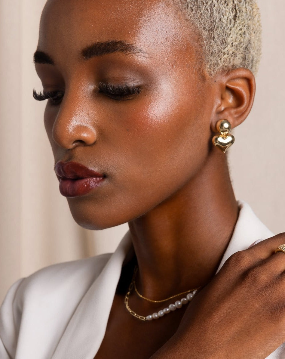 Heart Earrings on female model