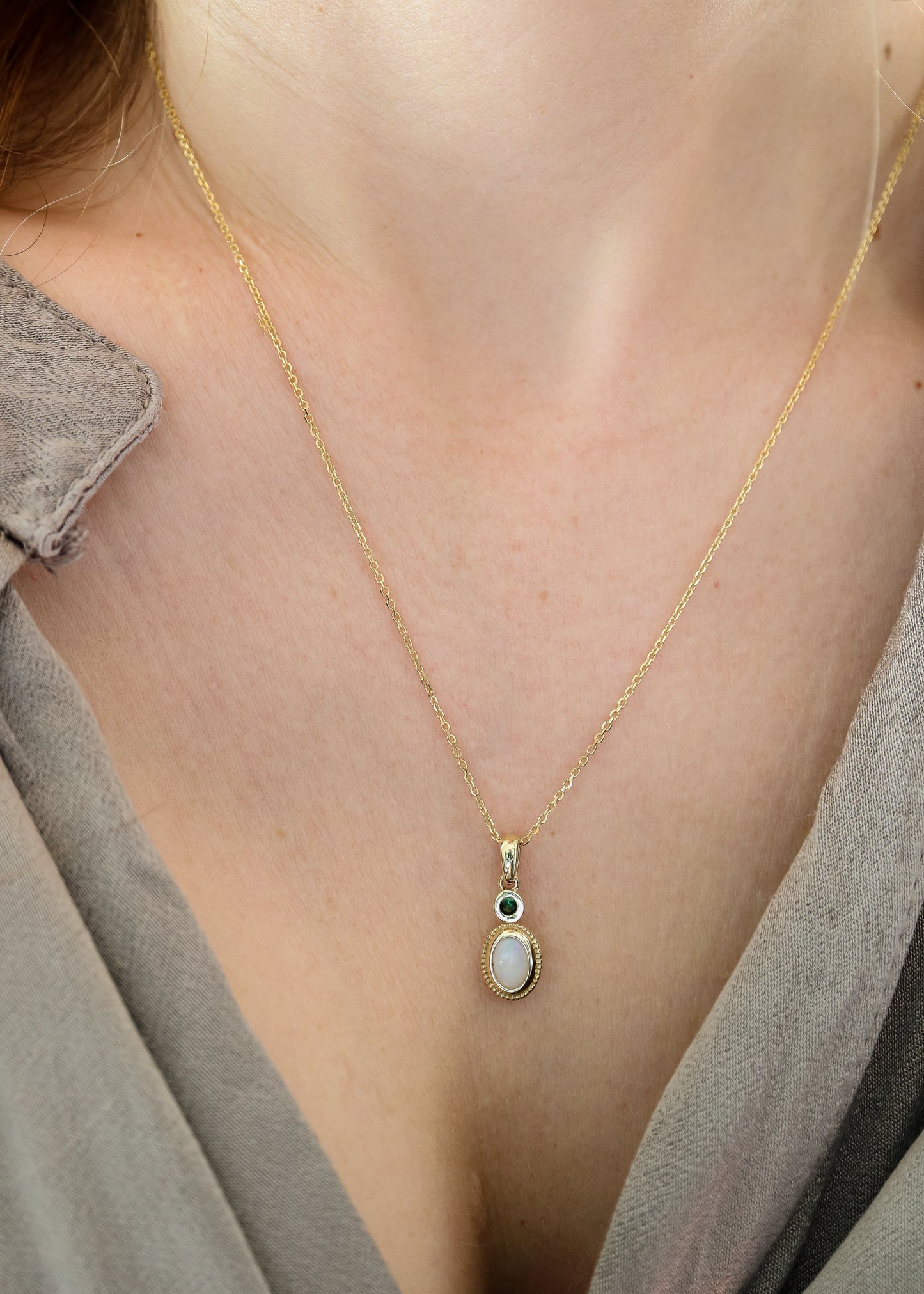 Opal and Tsavorite Pendant in 9ct gold