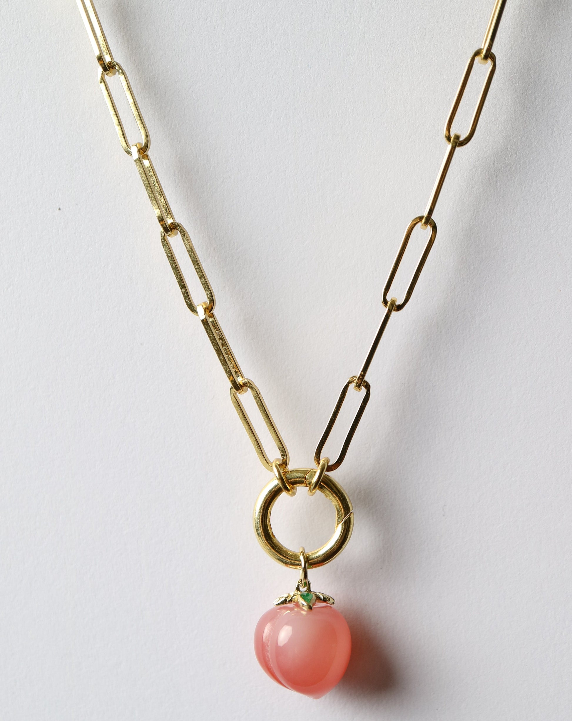 Gold Paperclip Necklace with peach charm