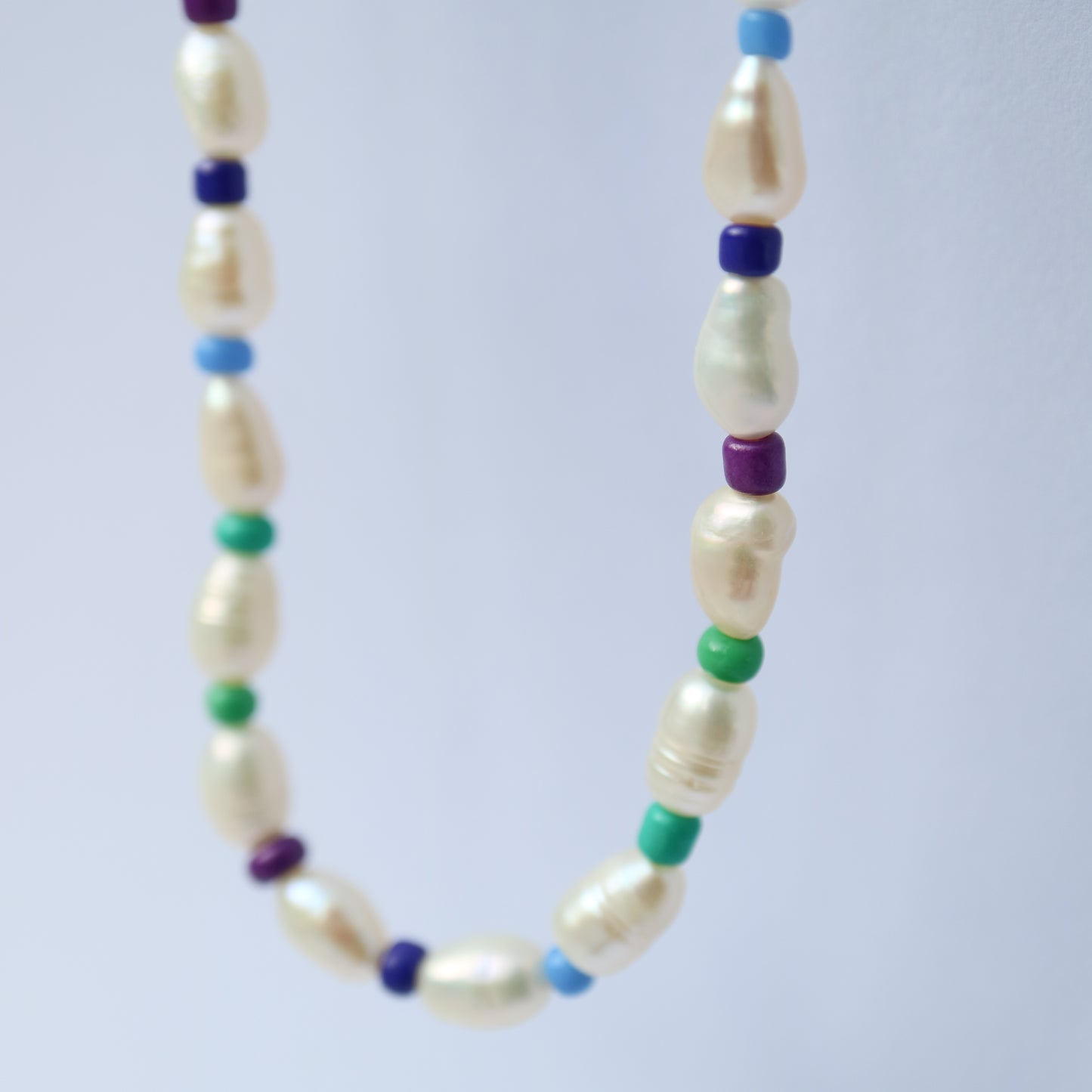 Pearl Necklace with azure blue beads