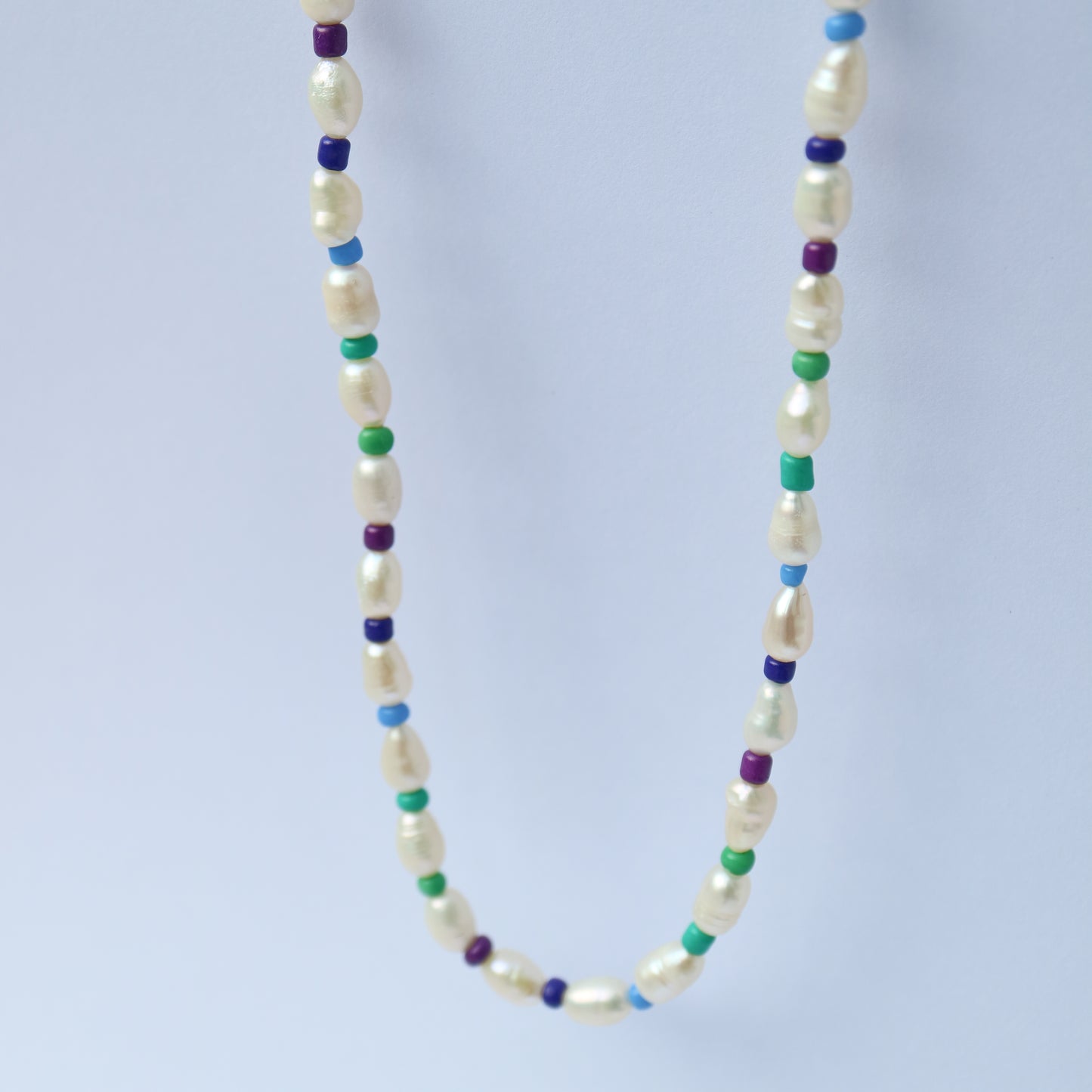 Pearl Necklace with azure blue beads