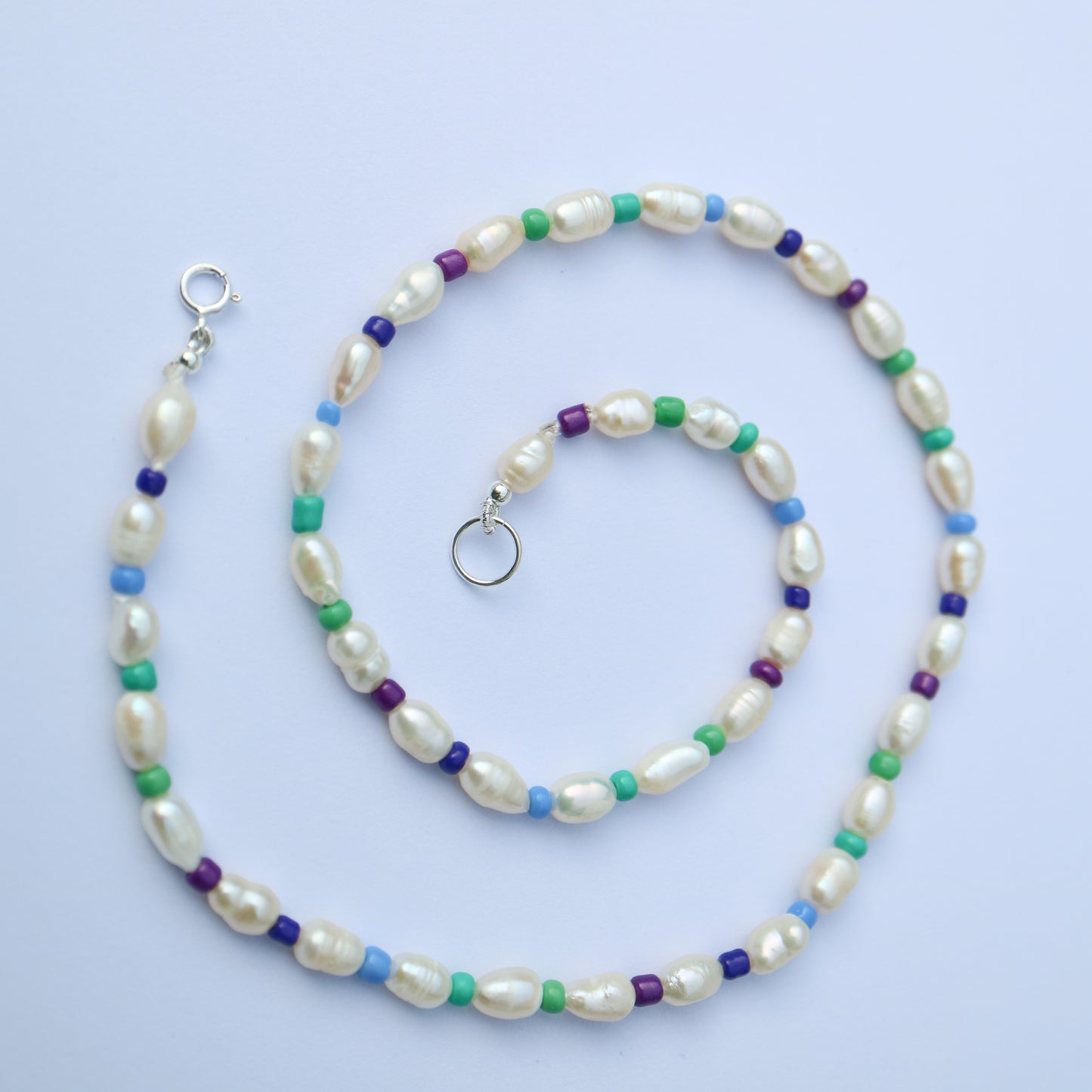 Pearl Necklace with azure blue beads