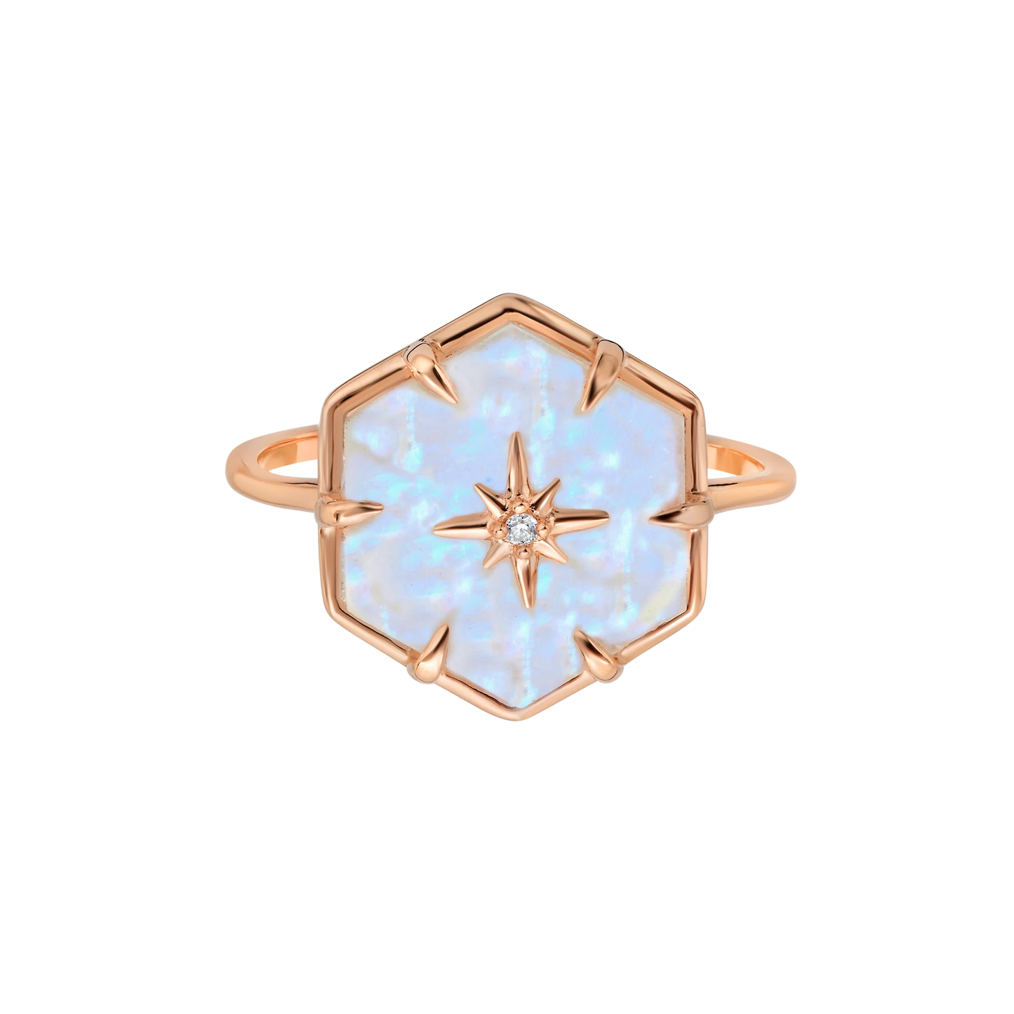 Rose gold star studded rainbow moonstone ring by La Kaiser Jewellery