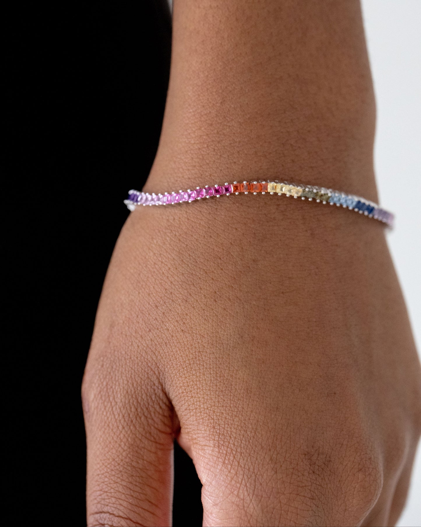 Rainbow tennis bracelet silver