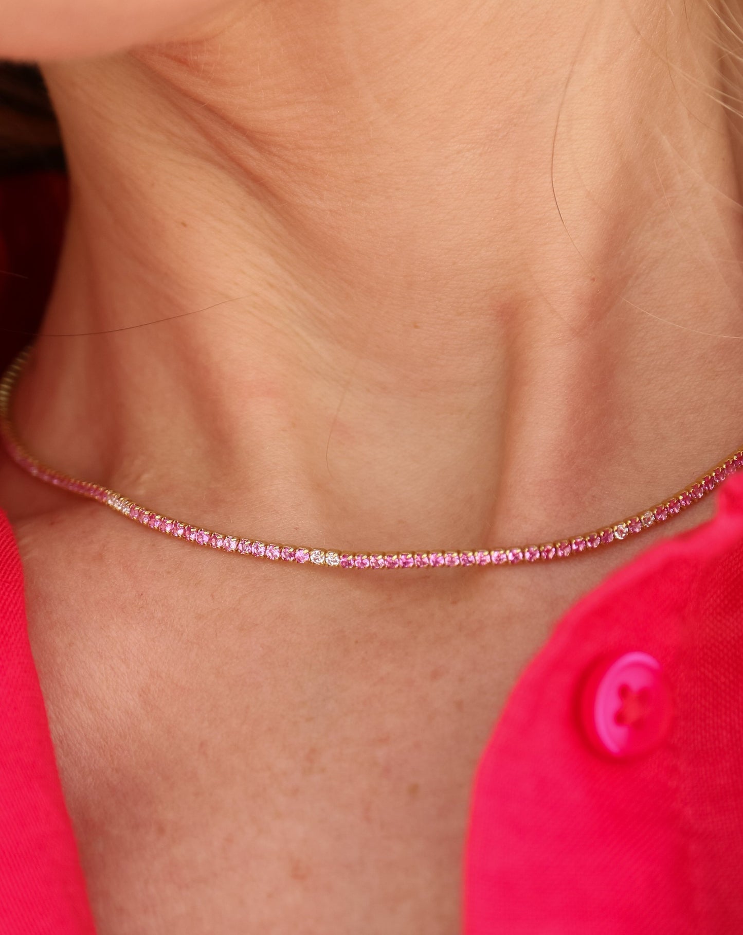 Pink tennis necklace for women