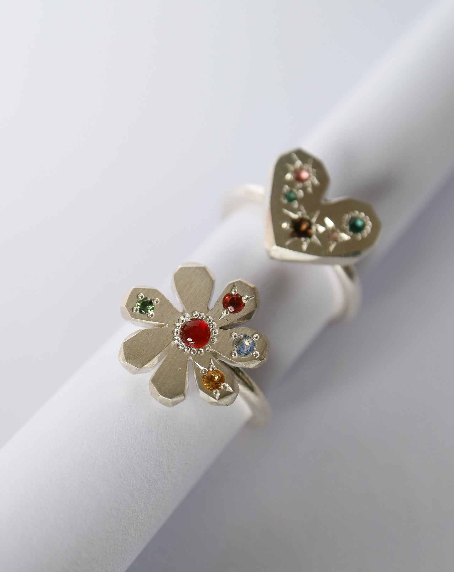 Zadie Remarco Stargazer Flower Ring in sterling silver with multicoloured gemstones
