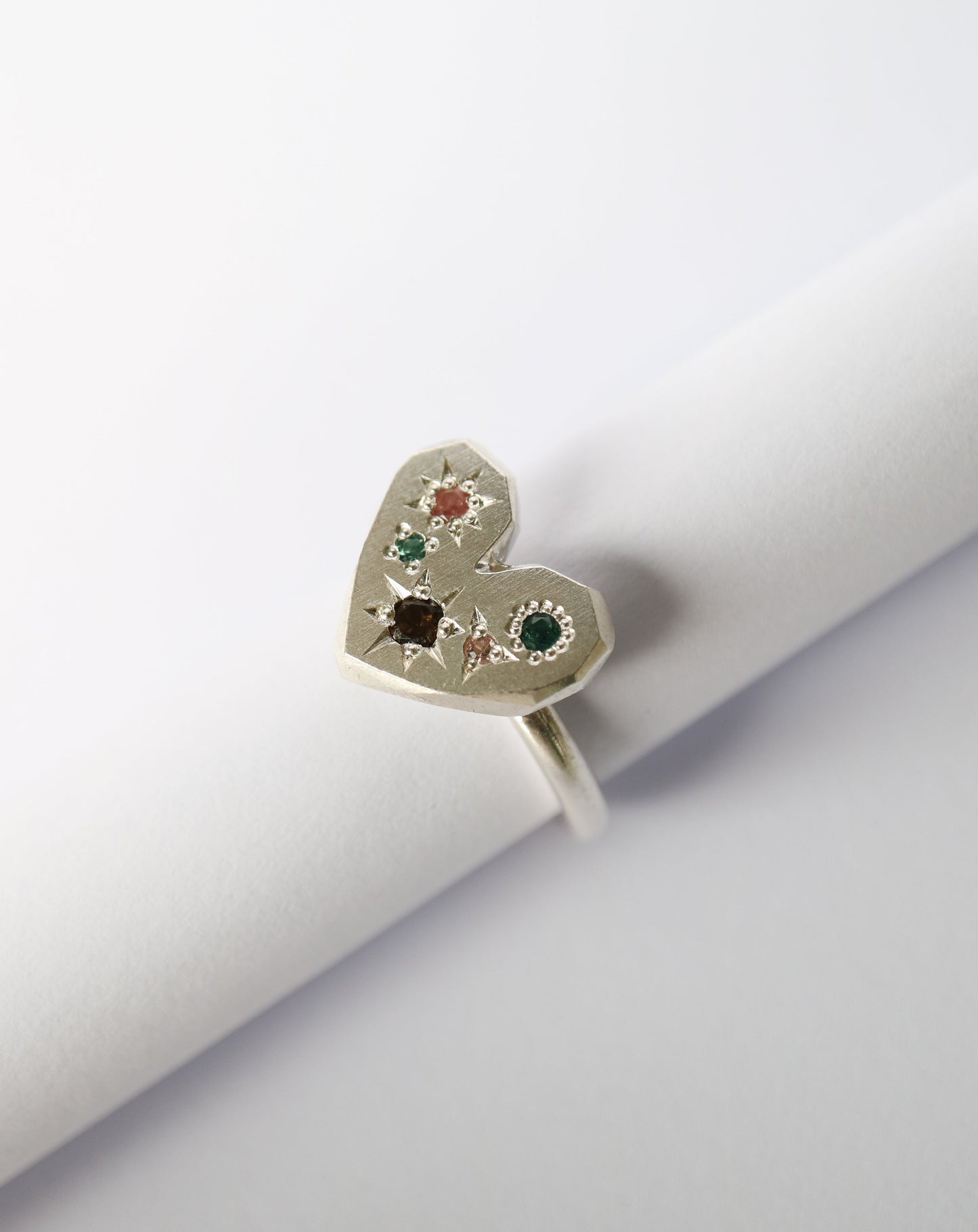 Zadie Remarco Heart Ring in silver with mixed gemstones