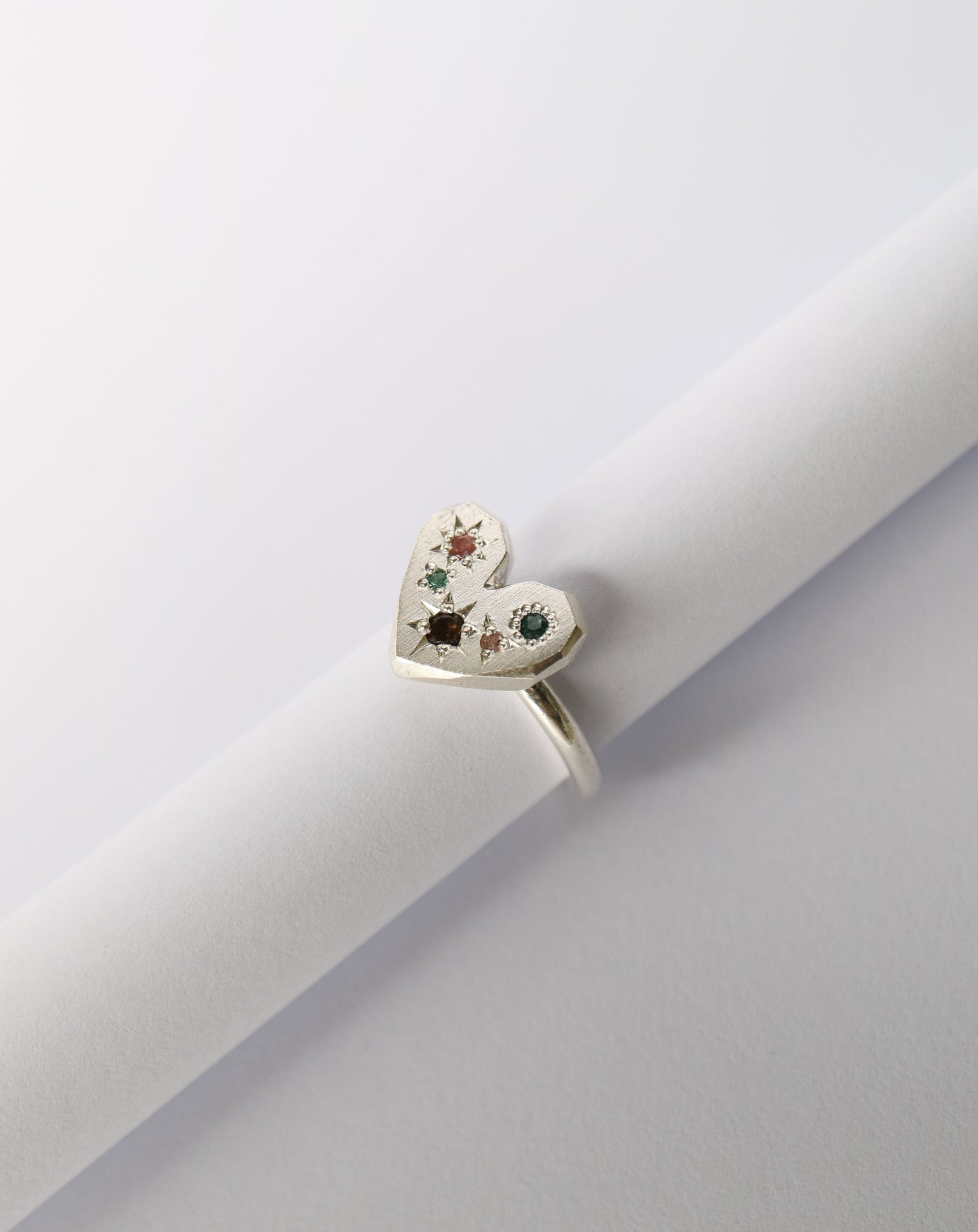 Zadie Remarco Heart Ring in silver with mixed gemstones