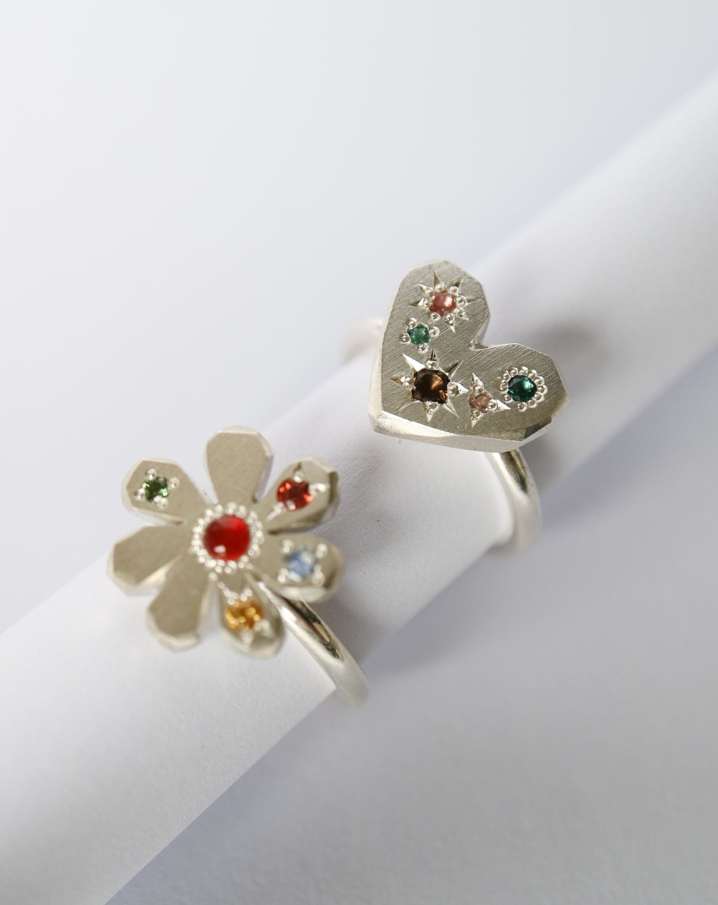 Zadie Remarco Heart Ring in silver with mixed gemstones