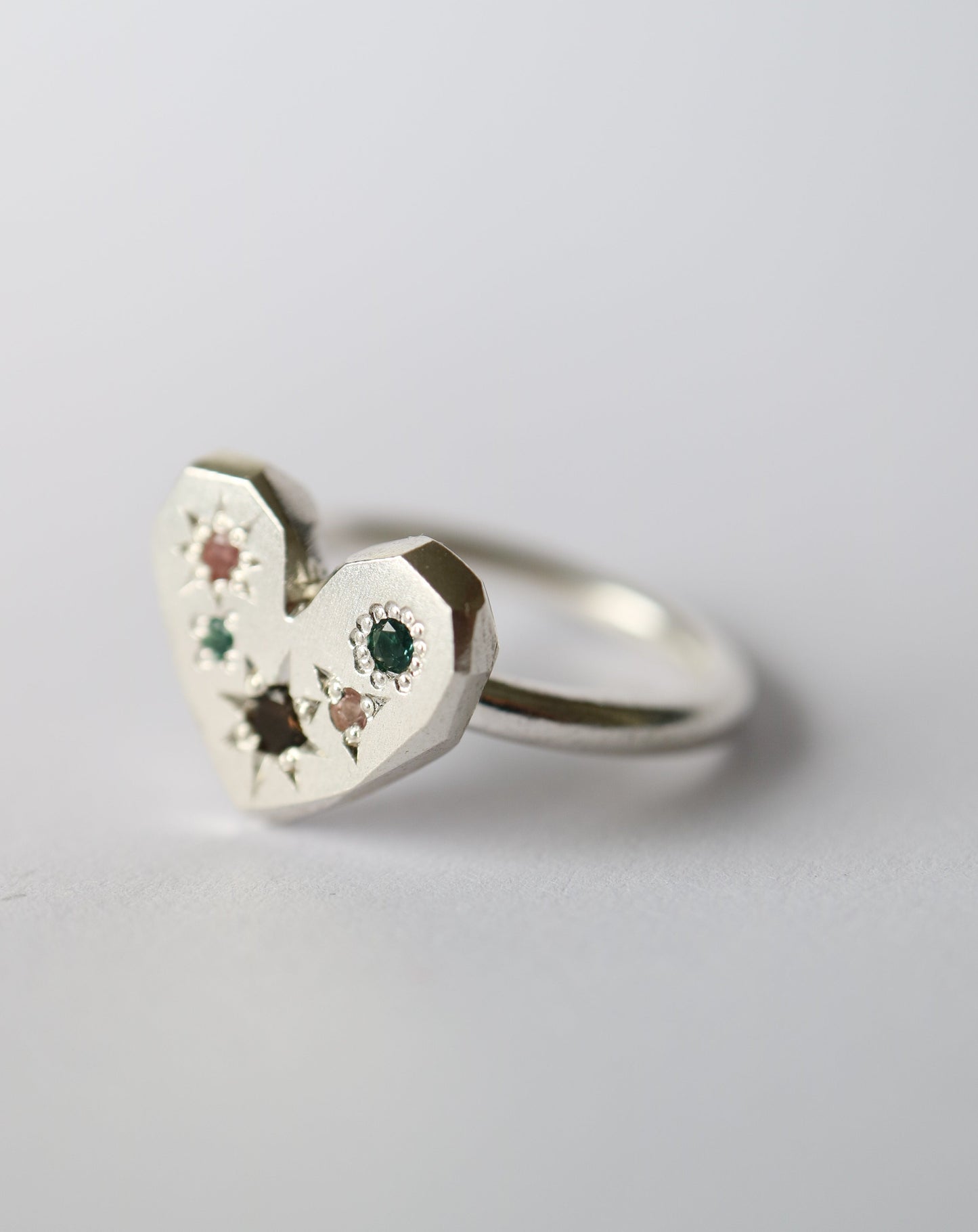 Zadie Remarco Heart Ring in silver with mixed gemstones
