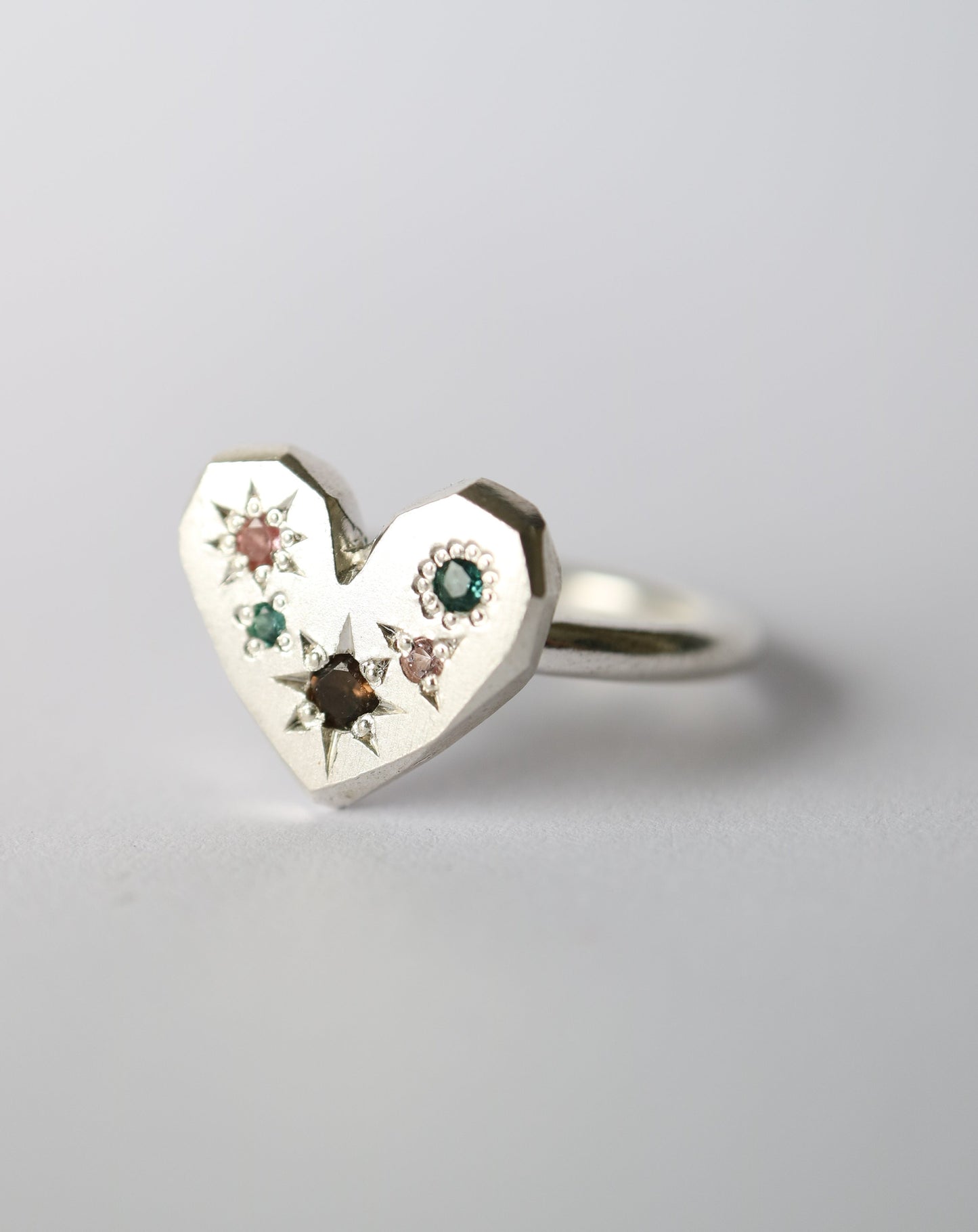 Zadie Remarco Heart Ring in silver with mixed gemstones