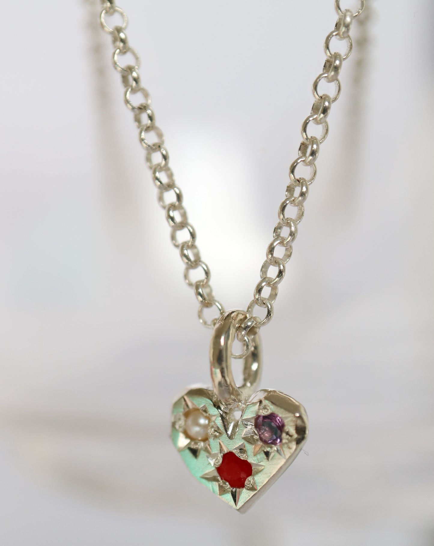 Zadie Remarco Stargazer Mini Heart Charm in silver with natural colourful gemstones