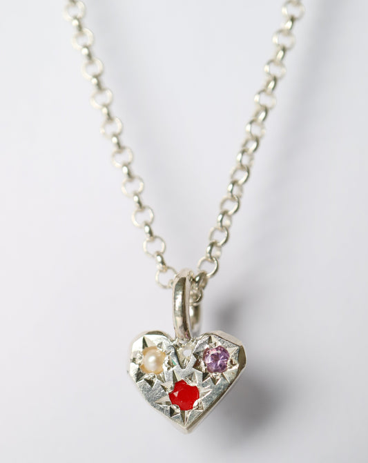 Zadie Remarco Stargazer Mini Heart Charm in silver with natural colourful gemstones