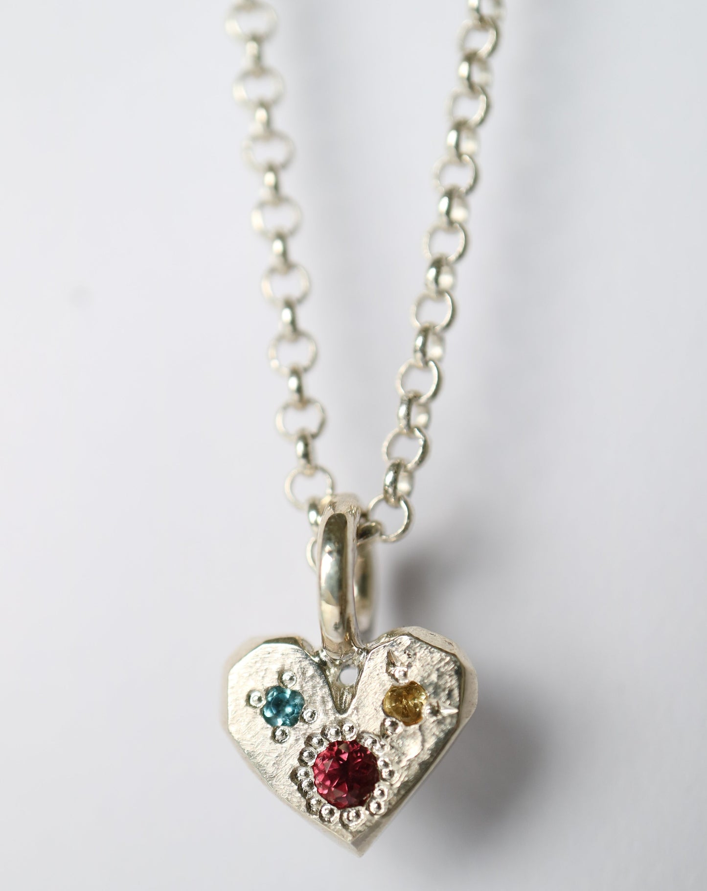 Zadie Remarco Stargazer Mini Heart Charm in silver with natural colourful gemstones