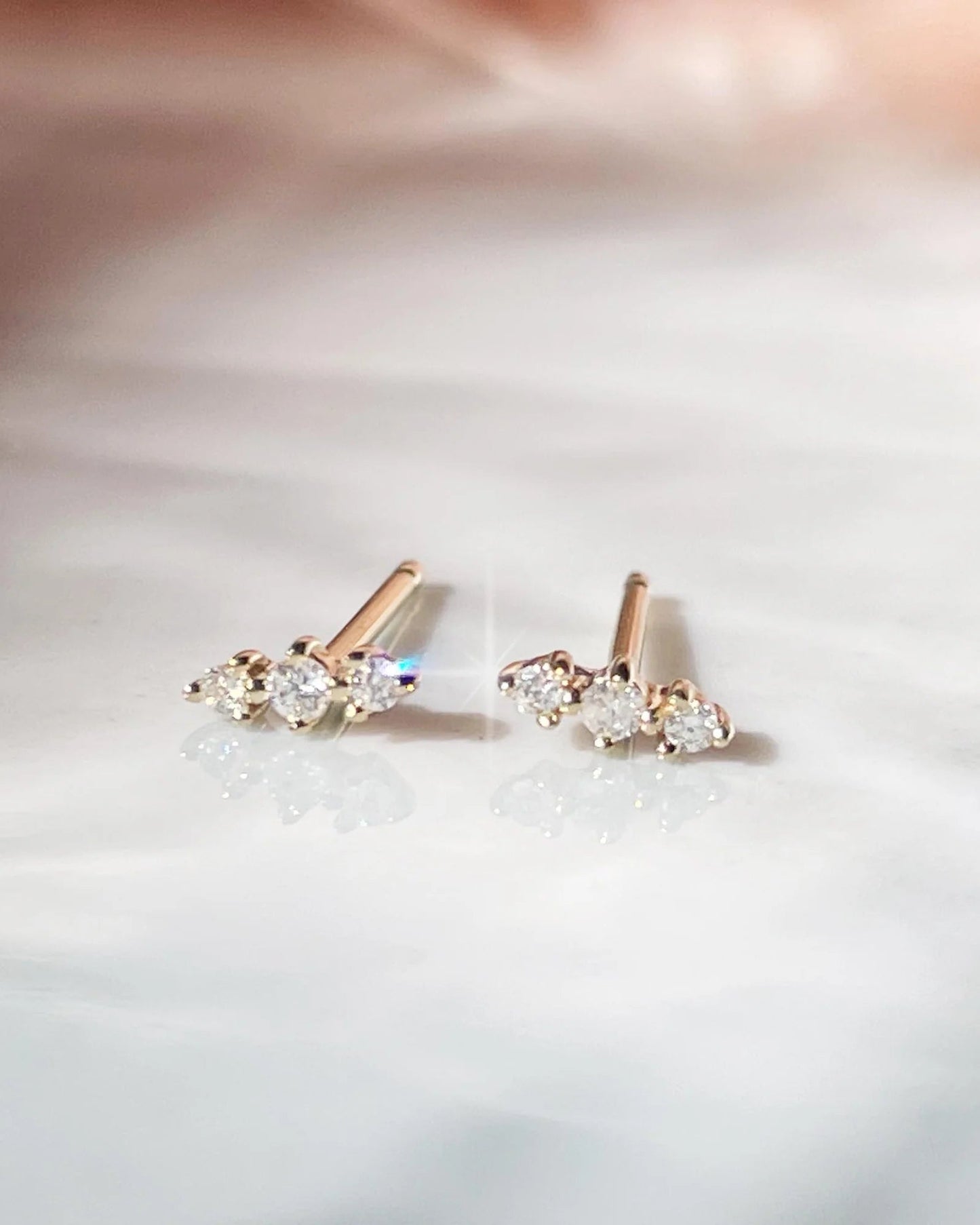 14kt gold diamond lane studs from La Kaiser Jewelry