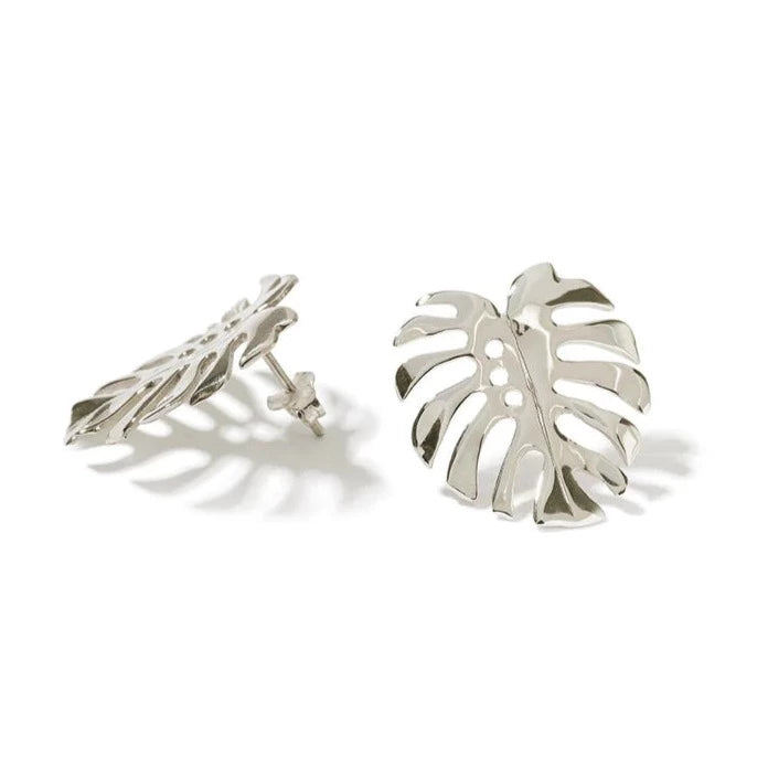 Monstera Stud Earrings in silver