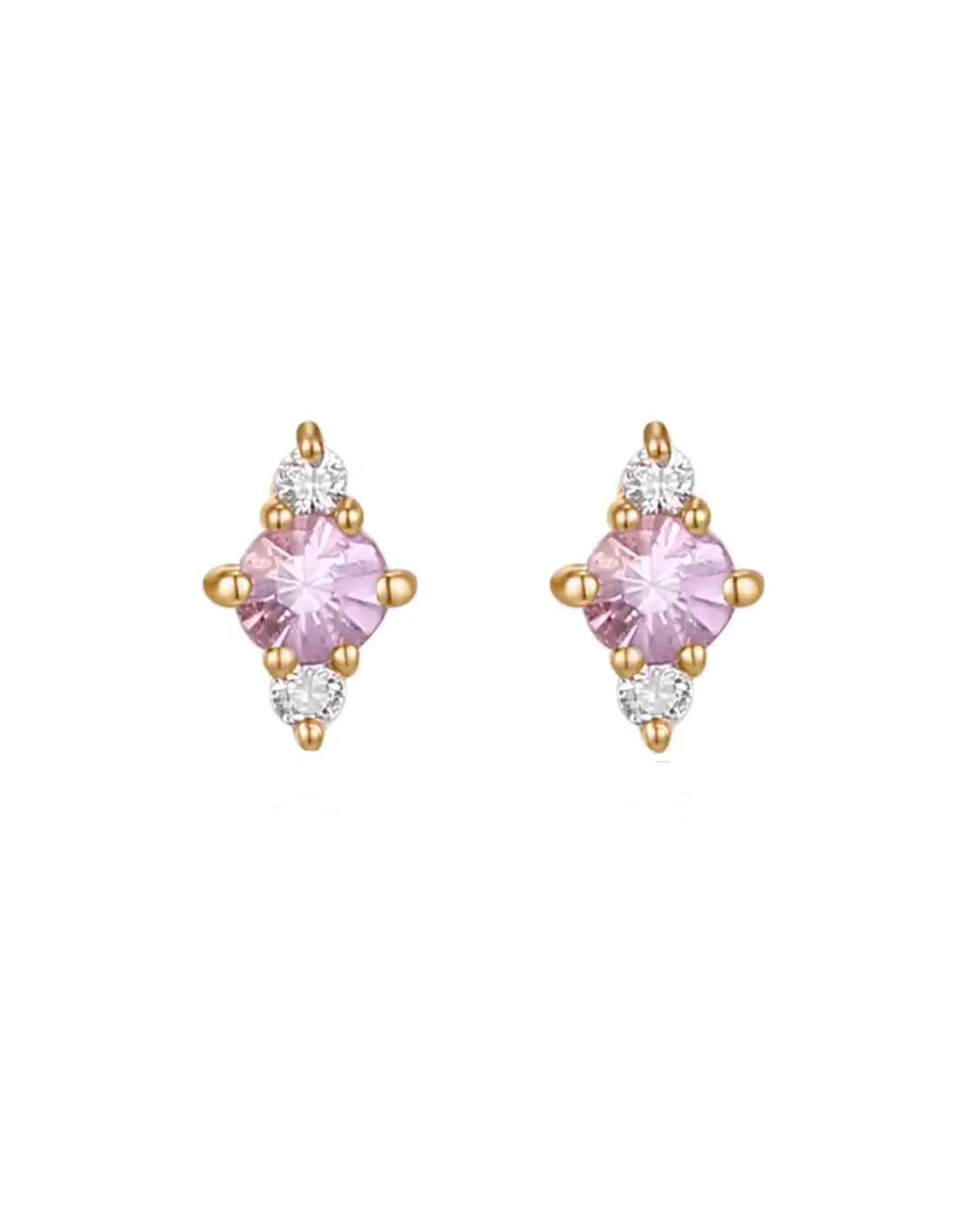 14kt Gold Pink Sapphire Triage Studs
