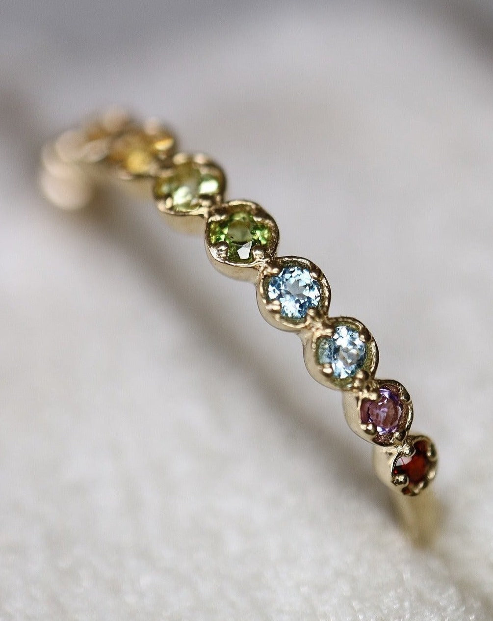 14kt gold ring with Amethyst, Ruby, Aquamarine, Citrine, Topaz, Tourmaline, Citrine, Garnet