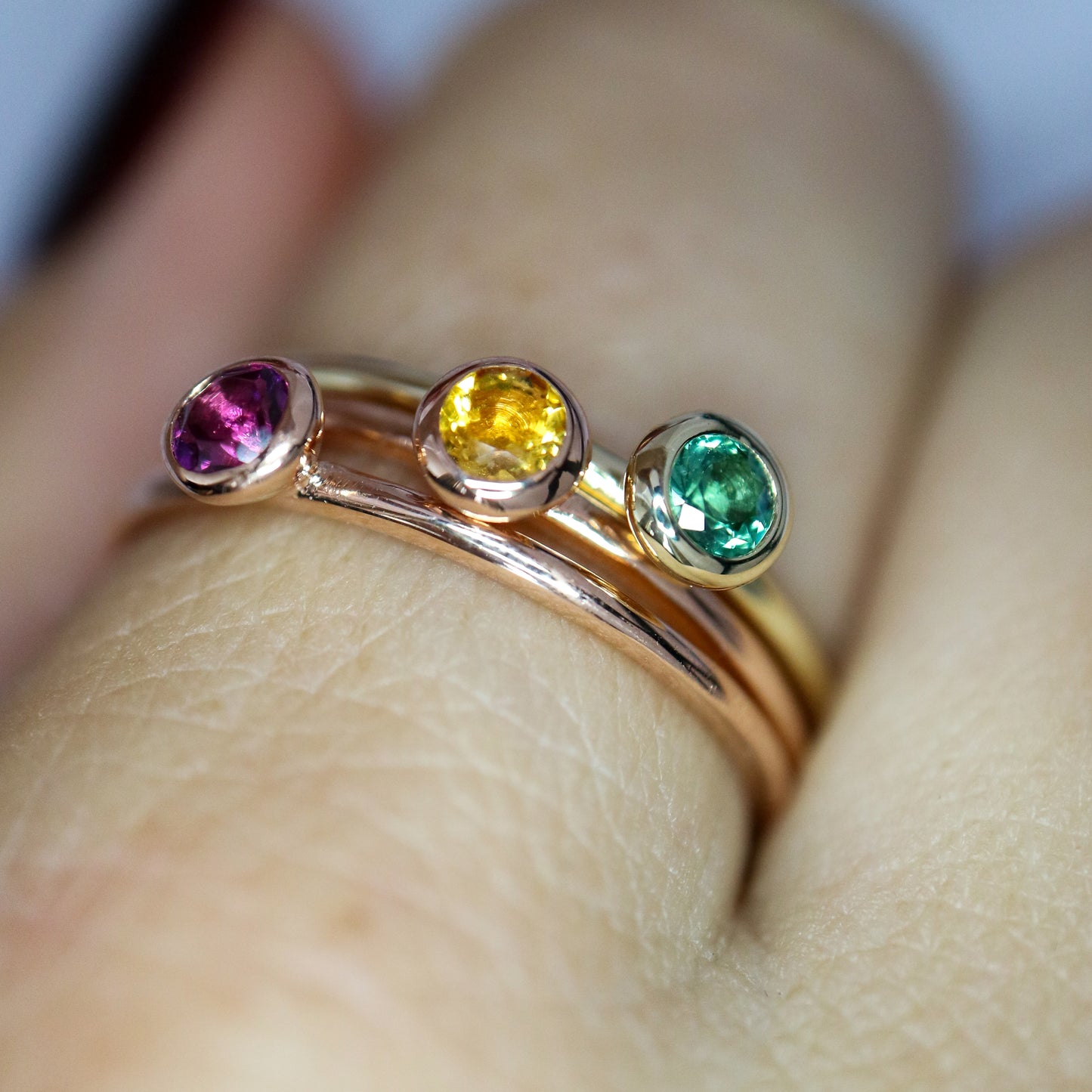9ct stacking rings with colourful gems