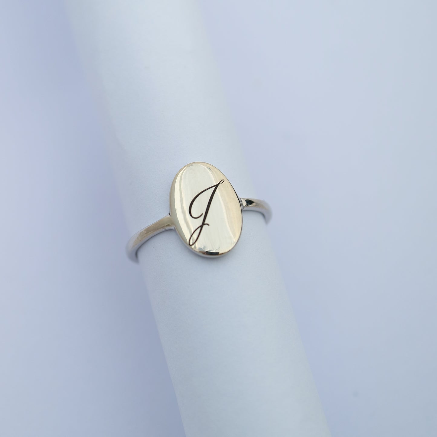 9ct white gold Initial Signet Ring