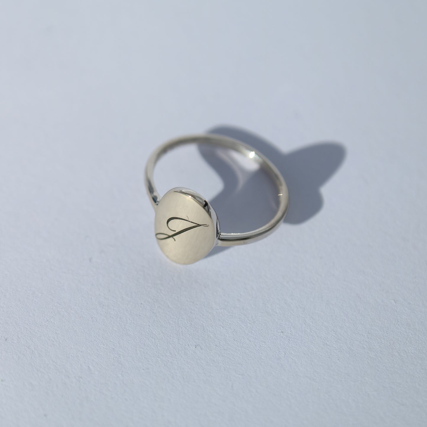 9ct white gold Initial Signet Ring