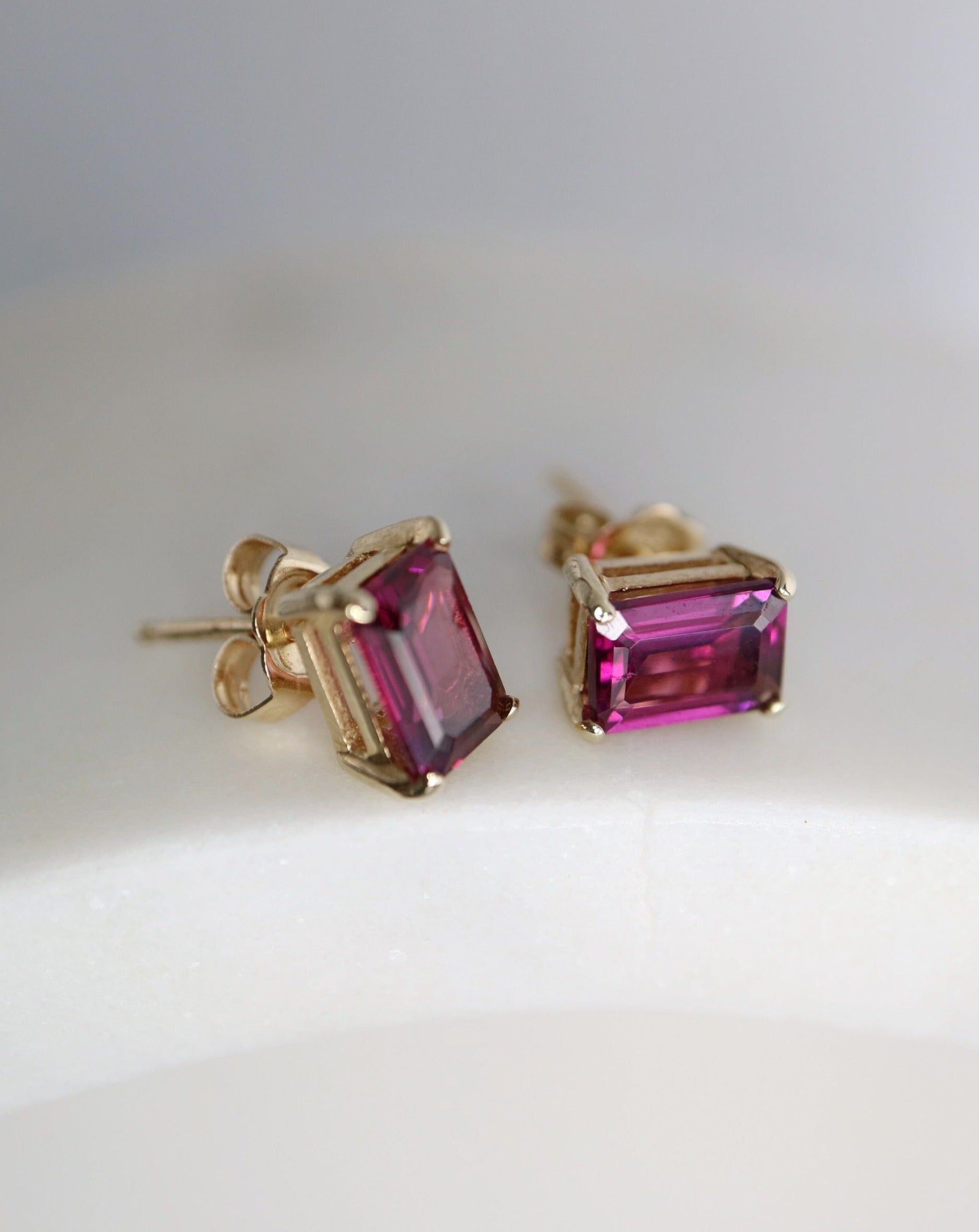 9ct gold Rhodalite baguette stud earrings