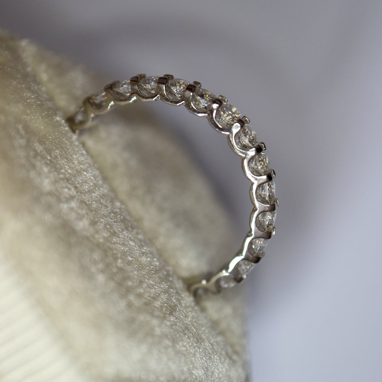 9ct gold Scalloped Diamond Eternity Ring in velvet ring box