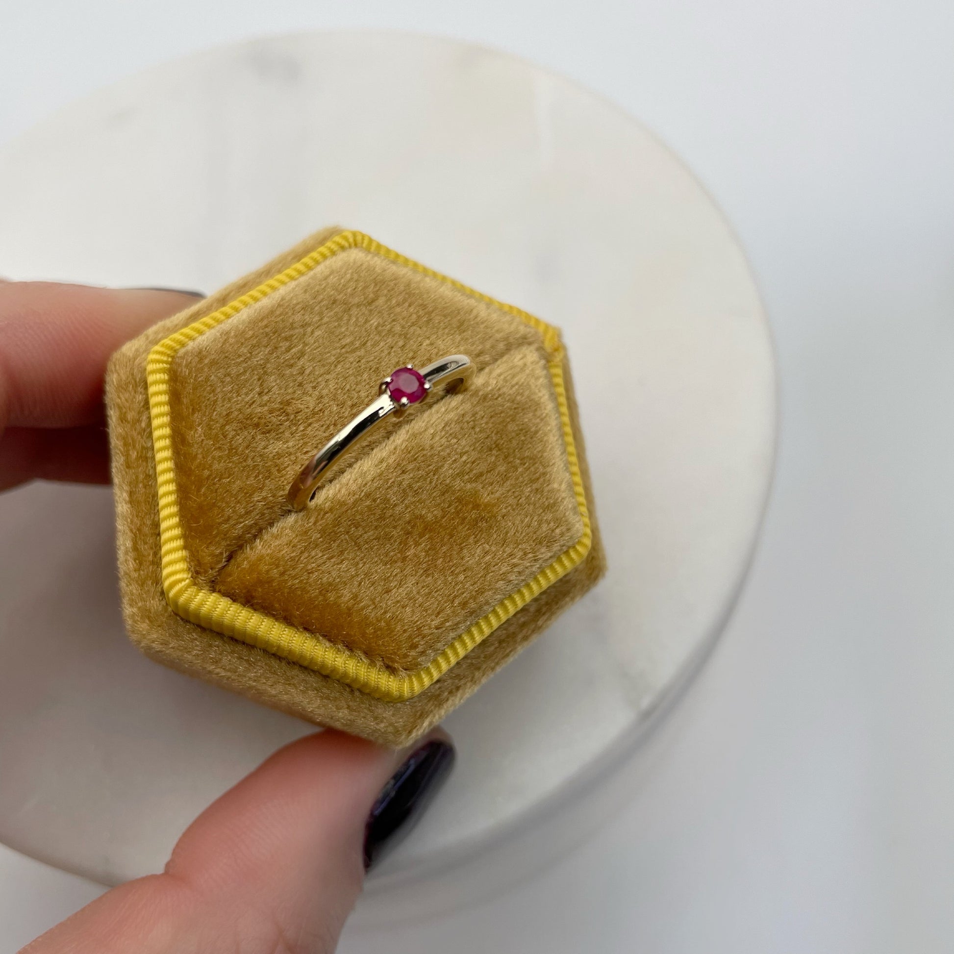9ct gold stacking ring with ruby gemstone