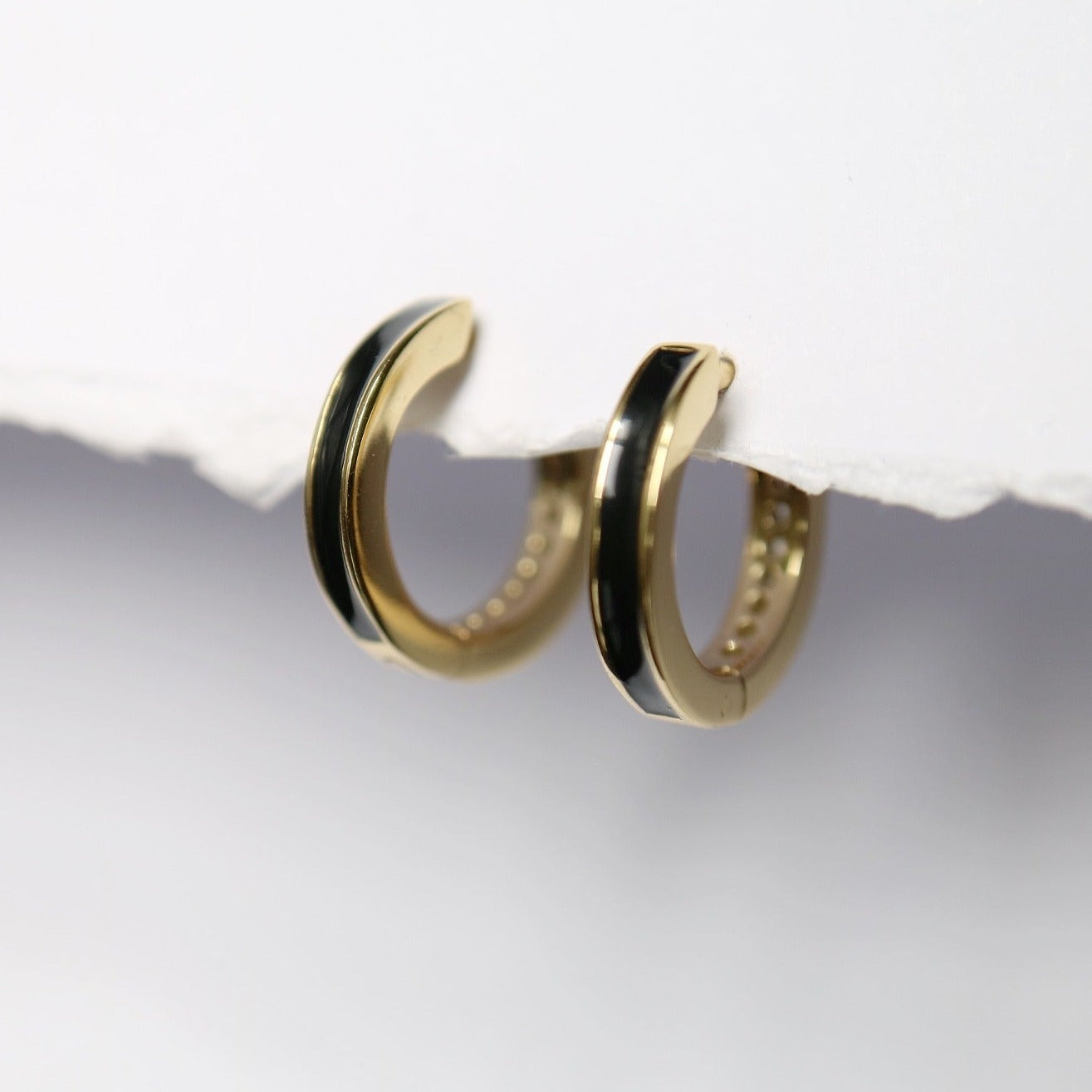 Black Enamel and Diamond Hoop Earrings