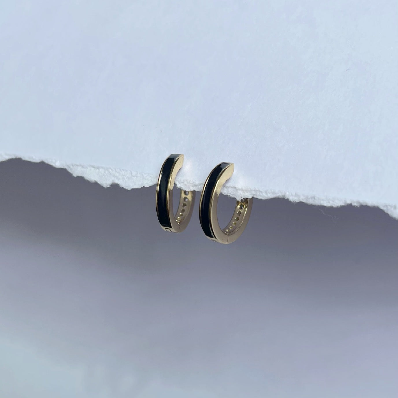 Black and gold Huggie Earrings