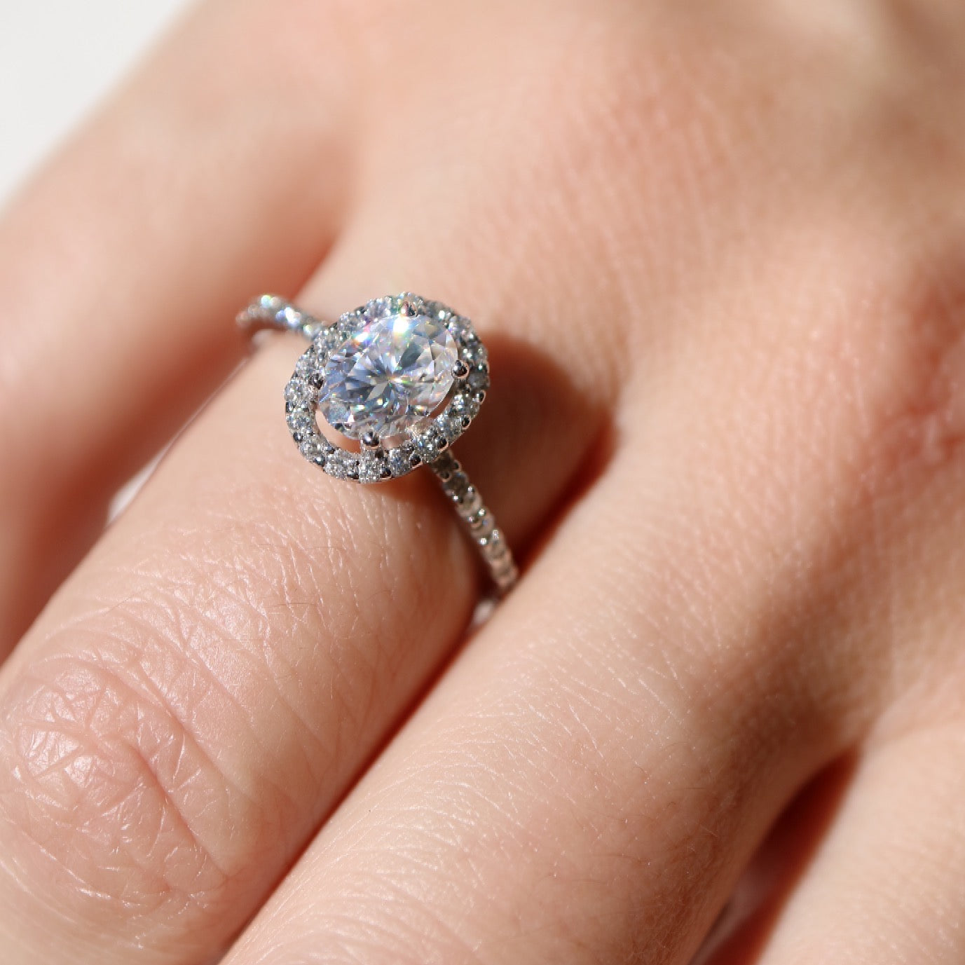 9kt white gold moissanite engagement ring