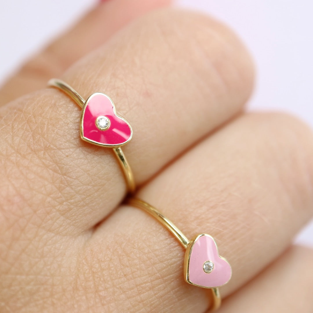Heart Ring with pink enamel
