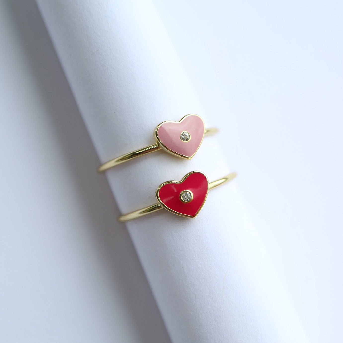 Heart Ring with pink enamel