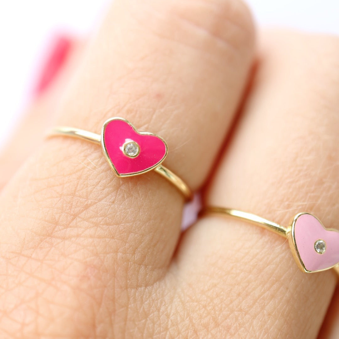 Heart Ring with pink enamel